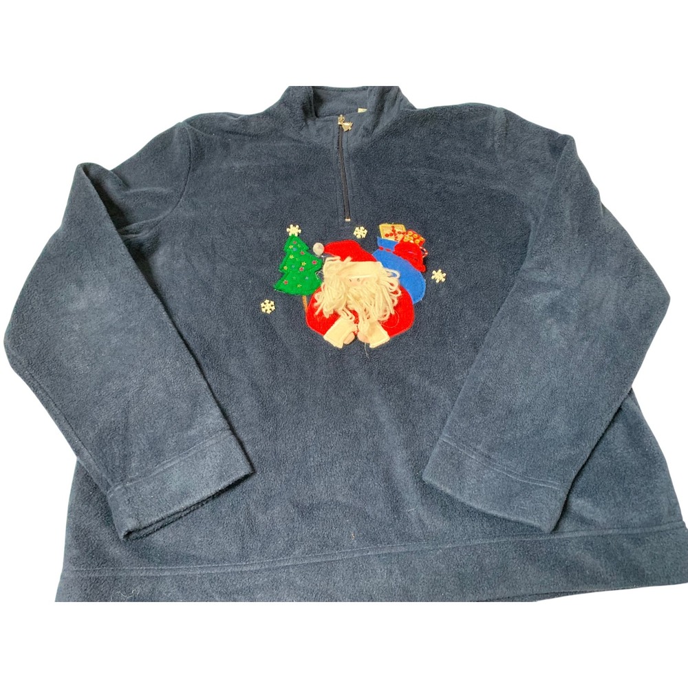 White Stag Womens Christmas Santa Fleece Quarter Zip Pullover Top XL‎ Holiday